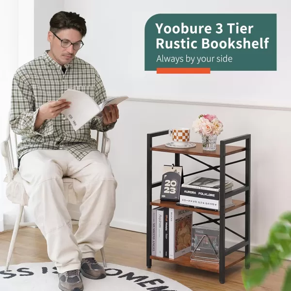 Yoobure 4 Tier Bookshelf  Small Book Shelf Industrial Bookcase Narrow Book Case Book Storage Organizer for CDMovieBook Bookshelves for Bedroom Office Living Room Berry BrownBerry Brown