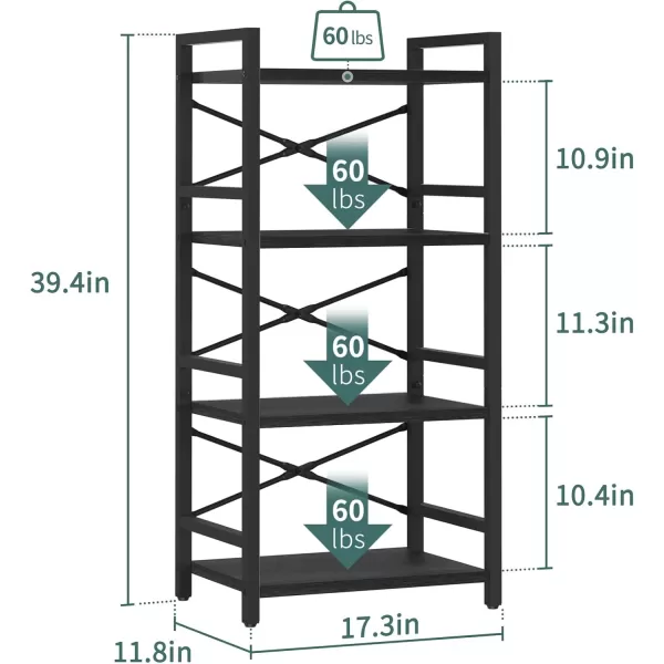 Yoobure 4 Tier Bookshelf  Small Book Shelf Industrial Bookcase Narrow Book Case Book Storage Organizer for CDMovieBook Bookshelves for Bedroom Office Living Room Berry BrownBlack