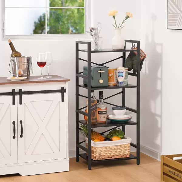 Yoobure 4 Tier Bookshelf  Small Book Shelf Industrial Bookcase Narrow Book Case Book Storage Organizer for CDMovieBook Bookshelves for Bedroom Office Living Room Berry BrownBlack