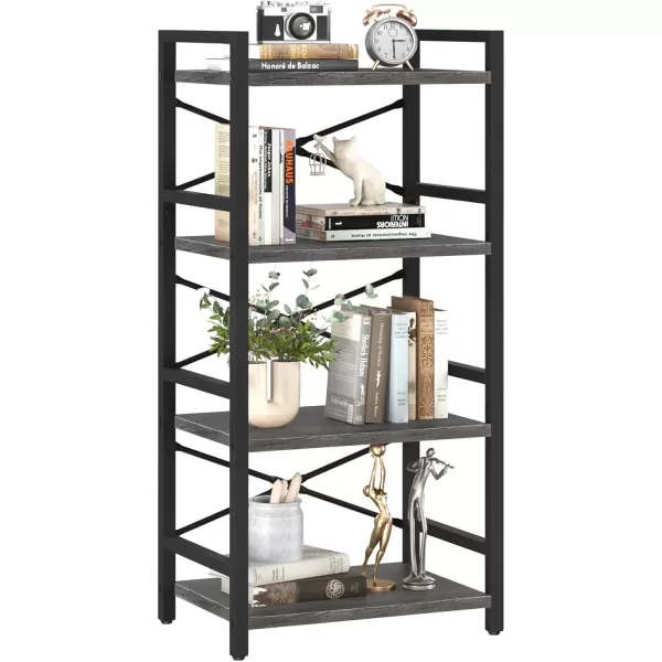 Yoobure 4 Tier Bookshelf  Small Book Shelf Industrial Bookcase Narrow Book Case Book Storage Organizer for CDMovieBook Bookshelves for Bedroom Office Living Room Berry BrownCharcoal Gray