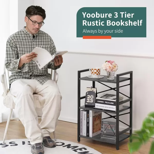 Yoobure 4 Tier Bookshelf  Small Book Shelf Industrial Bookcase Narrow Book Case Book Storage Organizer for CDMovieBook Bookshelves for Bedroom Office Living Room Berry BrownCharcoal Gray