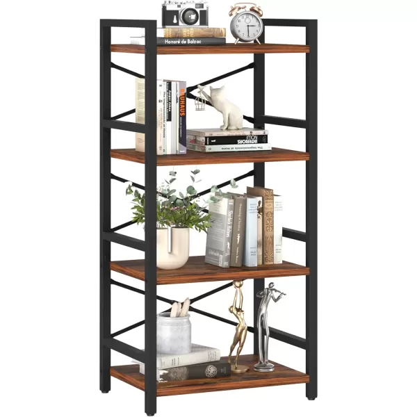 Yoobure 4 Tier Bookshelf  Small Book Shelf Industrial Bookcase Narrow Book Case Book Storage Organizer for CDMovieBook Bookshelves for Bedroom Office Living Room Berry BrownBerry Brown