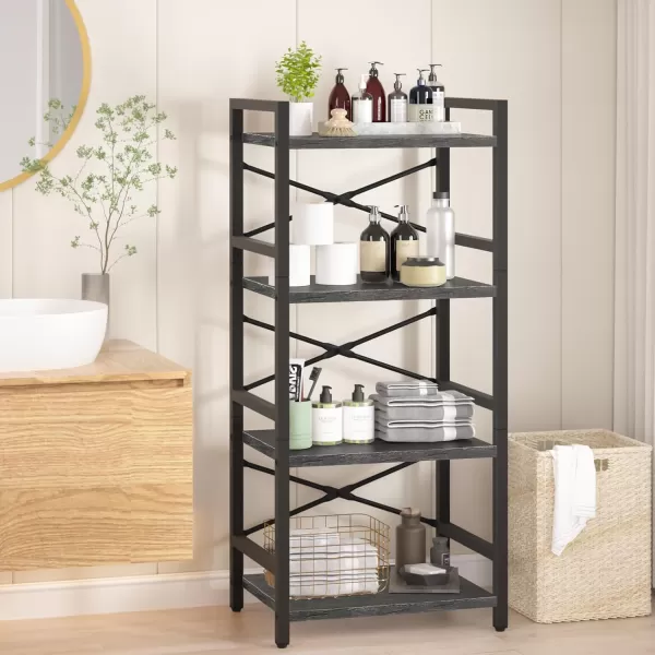 Yoobure 4 Tier Bookshelf  Small Book Shelf Industrial Bookcase Narrow Book Case Book Storage Organizer for CDMovieBook Bookshelves for Bedroom Office Living Room Berry BrownCharcoal Gray