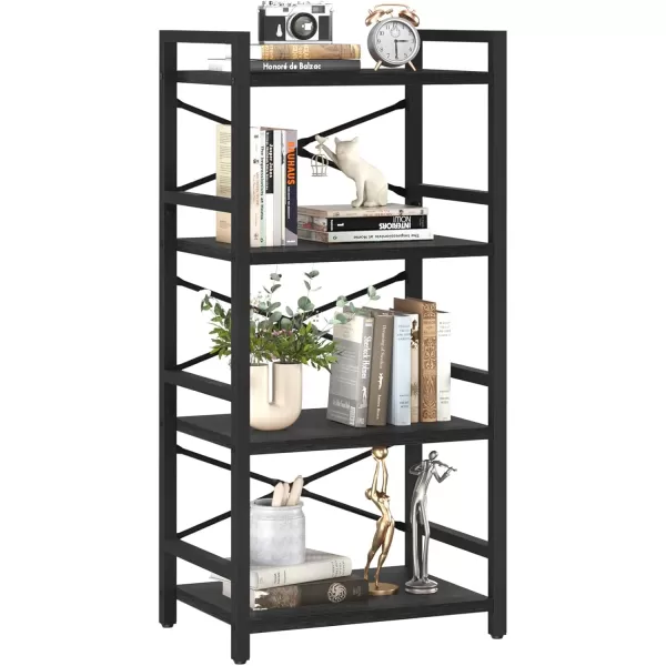Yoobure 4 Tier Bookshelf  Small Book Shelf Industrial Bookcase Narrow Book Case Book Storage Organizer for CDMovieBook Bookshelves for Bedroom Office Living Room Berry BrownBlack