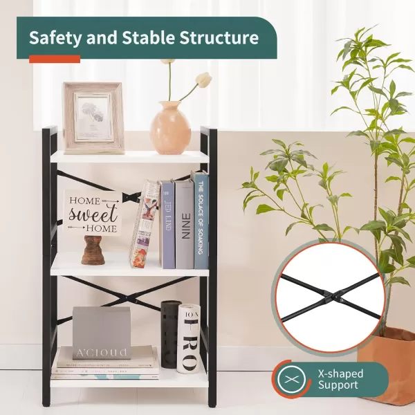 Yoobure 4 Tier Bookshelf  Small Book Shelf Industrial Bookcase Narrow Book Case Book Storage Organizer for CDMovieBook Bookshelves for Bedroom Office Living Room Berry BrownWhite