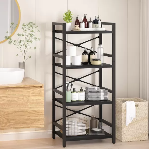 Yoobure 4 Tier Bookshelf  Small Book Shelf Industrial Bookcase Narrow Book Case Book Storage Organizer for CDMovieBook Bookshelves for Bedroom Office Living Room Berry BrownBlack
