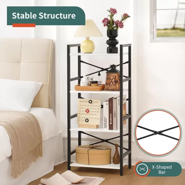 Yoobure 4 Tier Bookshelf  Small Book Shelf Industrial Bookcase Narrow Book Case Book Storage Organizer for CDMovieBook Bookshelves for Bedroom Office Living Room Berry BrownWhite