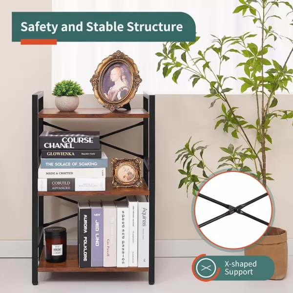 Yoobure 4 Tier Bookshelf  Small Book Shelf Industrial Bookcase Narrow Book Case Book Storage Organizer for CDMovieBook Bookshelves for Bedroom Office Living Room Berry BrownBerry Brown