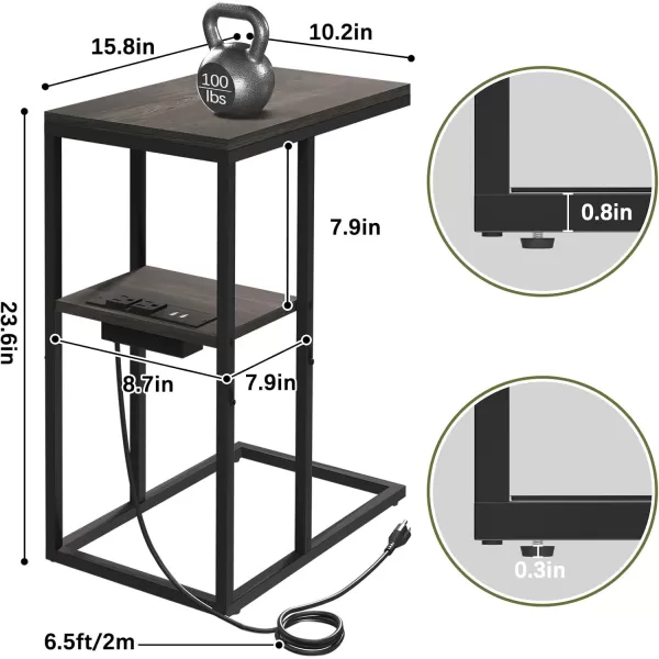Yoobure C Shaped End Table with Charging Station Small Side Tables for Living Room Bedroom Sofa Table with USB Ports and Outlets for Small Spaces C Couch Table Rustic Snack Table Bed Side TableCharcoal Gray