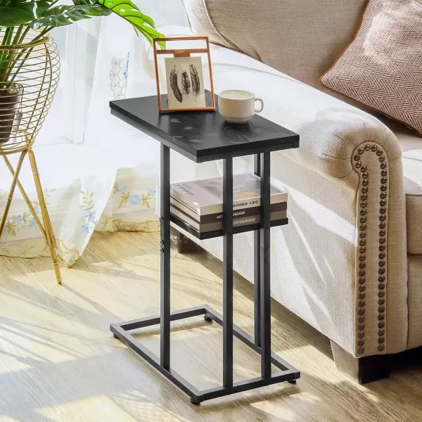 Yoobure C Shaped EndSide Table for Couch and Bed Small Spaces Living Room Bedroom Rustic Snack TableBlack