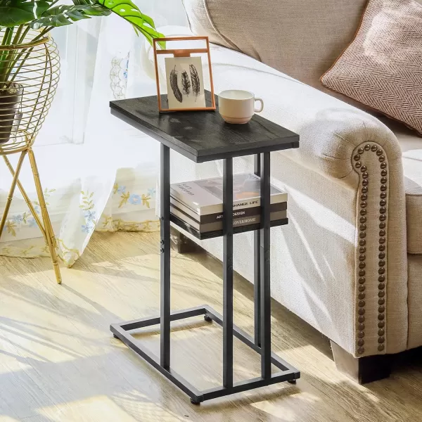 Yoobure C Shaped EndSide Table for Couch and Bed Small Spaces Living Room Bedroom Rustic Snack TableCharcoal Gray