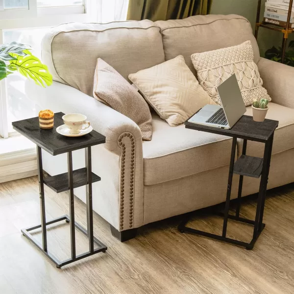 Yoobure C Shaped EndSide Table for Couch and Bed Small Spaces Living Room Bedroom Rustic Snack TableCharcoal Gray