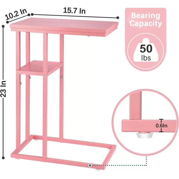 Yoobure C Shaped EndSide Table for Couch and Bed Small Spaces Living Room Bedroom Rustic Snack TablePink