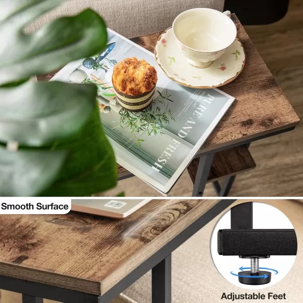 Yoobure C Shaped EndSide Table for Couch and Bed Small Spaces Living Room Bedroom Rustic Snack TableRetro Brown