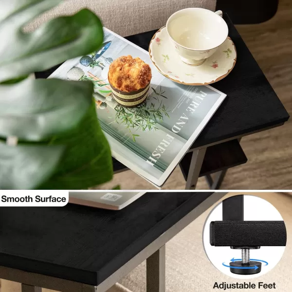 Yoobure C Table End Table Set of 2 Side Tables Living Room C Shaped Side Table Couch Tables That Slide Under Couch Table with Metal Frame Rustic Snack Table for BedroomSmall Spaces Large DesktopBlack