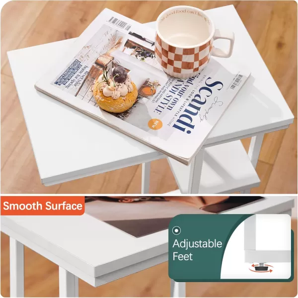 Yoobure C Table End Table Set of 2 Side Tables Living Room C Shaped Side Table Couch Tables That Slide Under Couch Table with Metal Frame Rustic Snack Table for BedroomSmall Spaces Large DesktopWhite