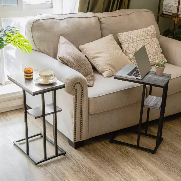 Yoobure C Table End Table Set of 2 Side Tables Living Room C Shaped Side Table Couch Tables That Slide Under Couch Table with Metal Frame Rustic Snack Table for BedroomSmall Spaces Large DesktopGreige