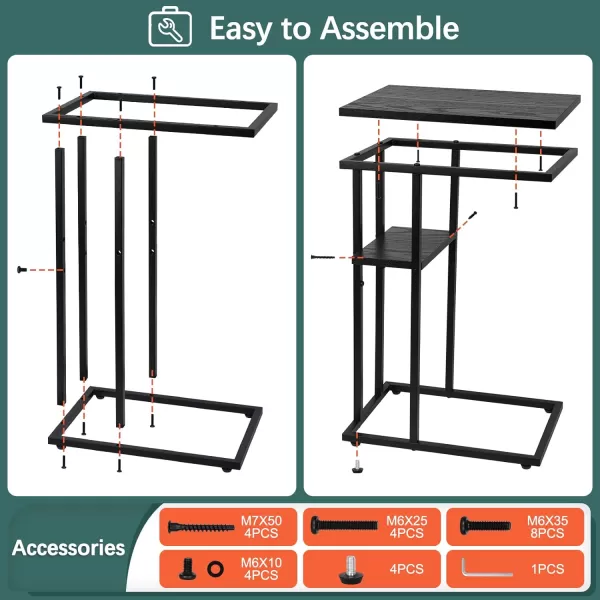 Yoobure C Table End Table Set of 2 Side Tables Living Room C Shaped Side Table Couch Tables That Slide Under Couch Table with Metal Frame Rustic Snack Table for BedroomSmall Spaces Large DesktopBlack