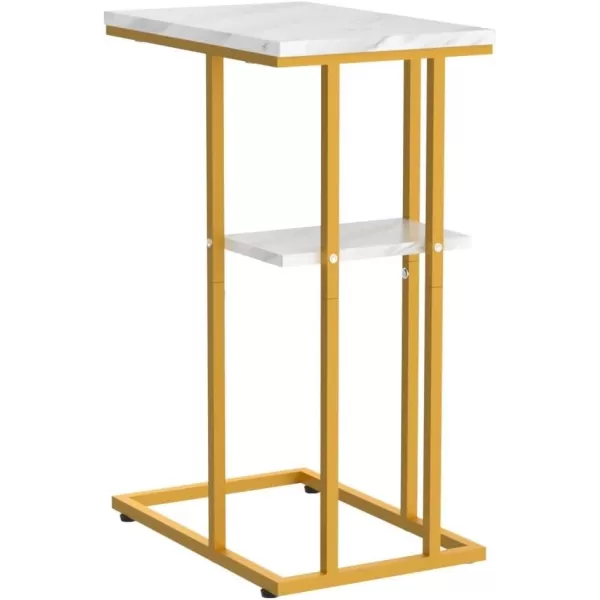 Yoobure C Table End Table Set of 2 Side Tables Living Room C Shaped Side Table Couch Tables That Slide Under Couch Table with Metal Frame Rustic Snack Table for BedroomSmall Spaces Large DesktopMarble White