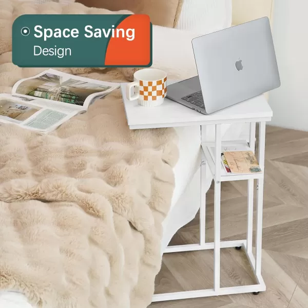 Yoobure C Table End Table Set of 2 Side Tables Living Room C Shaped Side Table Couch Tables That Slide Under Couch Table with Metal Frame Rustic Snack Table for BedroomSmall Spaces Large DesktopWhite
