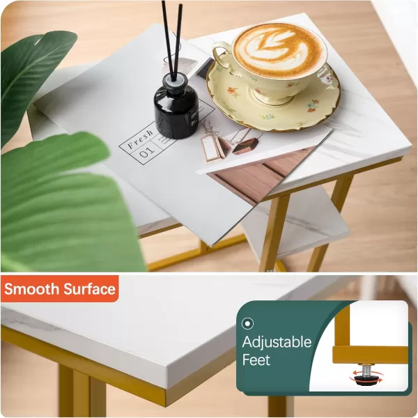 Yoobure C Table End Table Set of 2 Side Tables Living Room C Shaped Side Table Couch Tables That Slide Under Couch Table with Metal Frame Rustic Snack Table for BedroomSmall Spaces Large DesktopMarble White