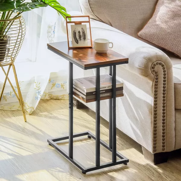 Yoobure C Table End Table Set of 2 Side Tables Living Room C Shaped Side Table Couch Tables That Slide Under Couch Table with Metal Frame Rustic Snack Table for BedroomSmall Spaces Large DesktopBerry Brown