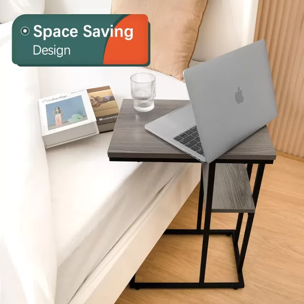 Yoobure C Table End Table Set of 2 Side Tables Living Room C Shaped Side Table Couch Tables That Slide Under Couch Table with Metal Frame Rustic Snack Table for BedroomSmall Spaces Large DesktopGreige