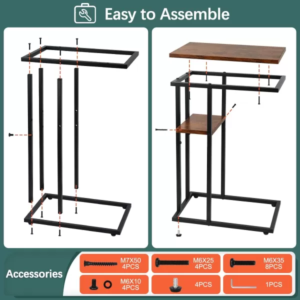 Yoobure C Table End Table Set of 2 Side Tables Living Room C Shaped Side Table Couch Tables That Slide Under Couch Table with Metal Frame Rustic Snack Table for BedroomSmall Spaces Large DesktopBerry Brown