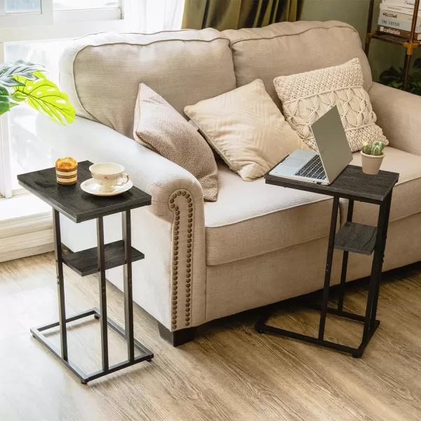 Yoobure C Table End Table Set of 2 Side Tables Living Room C Shaped Side Table Couch Tables That Slide Under Couch Table with Metal Frame Rustic Snack Table for BedroomSmall Spaces Large DesktopCharcoal Gray