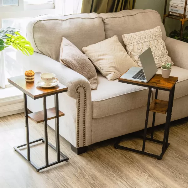 Yoobure C Table End Table Set of 2 Side Tables Living Room C Shaped Side Table Couch Tables That Slide Under Couch Table with Metal Frame Rustic Snack Table for BedroomSmall Spaces Large DesktopBerry Brown