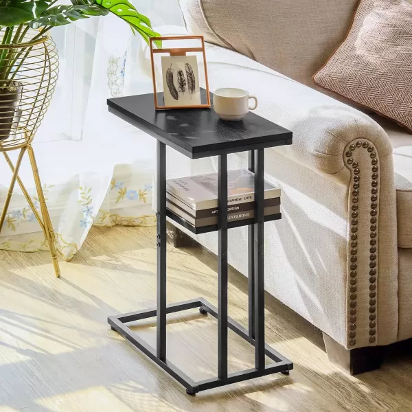 Yoobure C Table End Table Set of 2 Side Tables Living Room C Shaped Side Table Couch Tables That Slide Under Couch Table with Metal Frame Rustic Snack Table for BedroomSmall Spaces Large DesktopBlack
