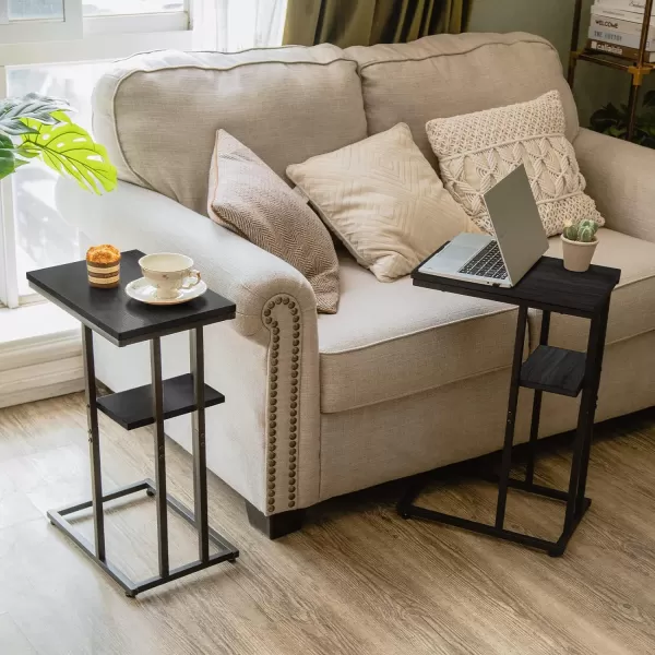 Yoobure C Table End Table Set of 2 Side Tables Living Room C Shaped Side Table Couch Tables That Slide Under Couch Table with Metal Frame Rustic Snack Table for BedroomSmall Spaces Large DesktopBlack