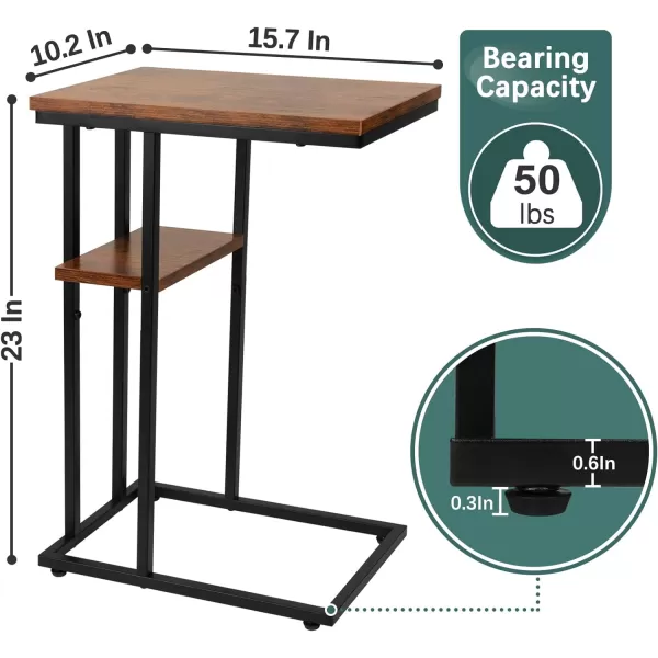 Yoobure C Table End Table Set of 2 Side Tables Living Room C Shaped Side Table Couch Tables That Slide Under Couch Table with Metal Frame Rustic Snack Table for BedroomSmall Spaces Large DesktopBerry Brown
