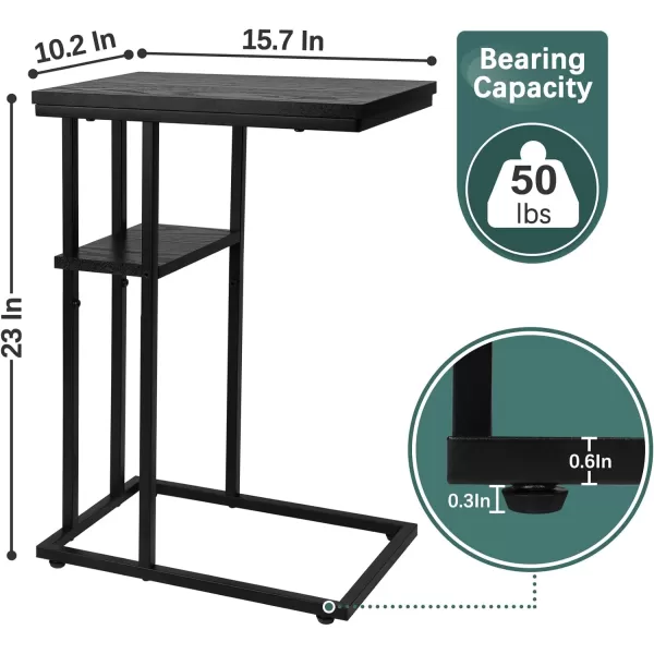 Yoobure C Table End Table Set of 2 Side Tables Living Room C Shaped Side Table Couch Tables That Slide Under Couch Table with Metal Frame Rustic Snack Table for BedroomSmall Spaces Large DesktopBlack