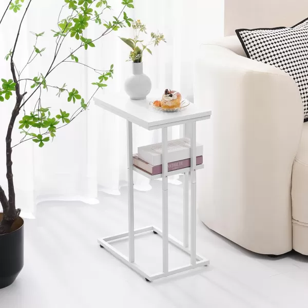 Yoobure C Table End Table Set of 2 Side Tables Living Room C Shaped Side Table Couch Tables That Slide Under Couch Table with Metal Frame Rustic Snack Table for BedroomSmall Spaces Large DesktopWhite