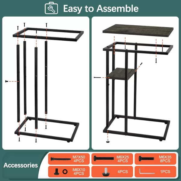 Yoobure C Table End Table Set of 2 Side Tables Living Room C Shaped Side Table Couch Tables That Slide Under Couch Table with Metal Frame Rustic Snack Table for BedroomSmall Spaces Large DesktopCharcoal Gray
