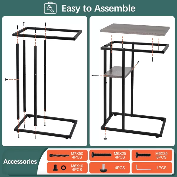 Yoobure C Table End Table Set of 2 Side Tables Living Room C Shaped Side Table Couch Tables That Slide Under Couch Table with Metal Frame Rustic Snack Table for BedroomSmall Spaces Large DesktopGreige
