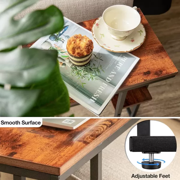 Yoobure C Table End Table Set of 2 Side Tables Living Room C Shaped Side Table Couch Tables That Slide Under Couch Table with Metal Frame Rustic Snack Table for BedroomSmall Spaces Large DesktopBerry Brown