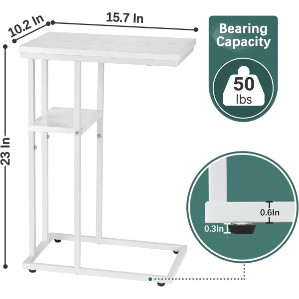 Yoobure C Table End Table Set of 2 Side Tables Living Room C Shaped Side Table Couch Tables That Slide Under Couch Table with Metal Frame Rustic Snack Table for BedroomSmall Spaces Large DesktopWhite