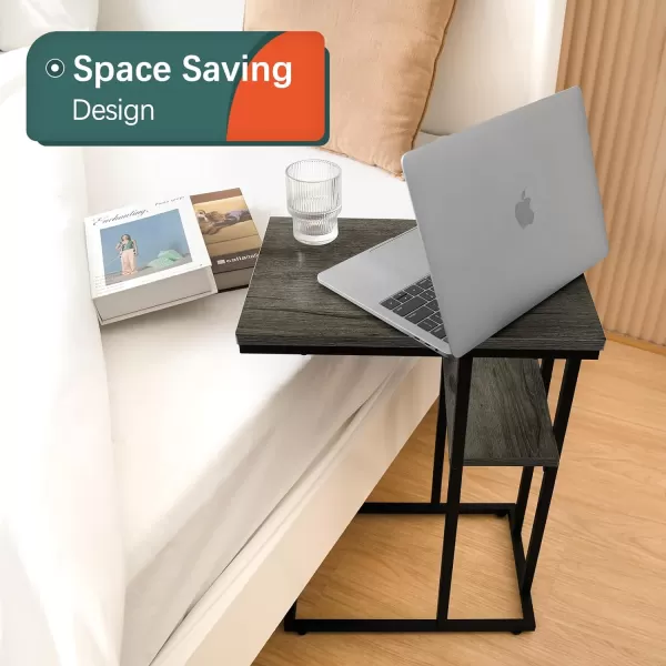 Yoobure C Table End Table Set of 2 Side Tables Living Room C Shaped Side Table Couch Tables That Slide Under Couch Table with Metal Frame Rustic Snack Table for BedroomSmall Spaces Large DesktopCharcoal Gray