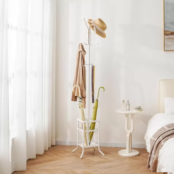 Yoobure Coat Rack Freestanding Coat Tree with Umbrella Holder Metal Coat Rack Stand with 12 Hooks Modern Coat Hanger Stand for Entryway Purse Rack Hat Rack Stand for Living Room Bedroom OfficeWhite