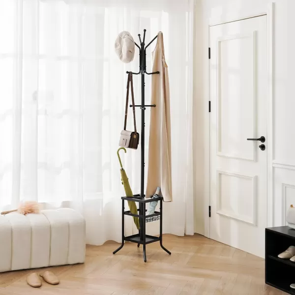 Yoobure Coat Rack Freestanding Coat Tree with Umbrella Holder Metal Coat Rack Stand with 12 Hooks Modern Coat Hanger Stand for Entryway Purse Rack Hat Rack Stand for Living Room Bedroom OfficeBlack