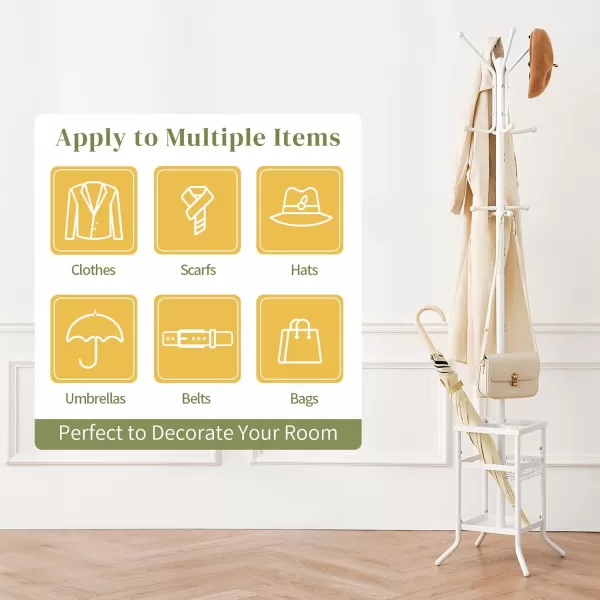 Yoobure Coat Rack Freestanding Coat Tree with Umbrella Holder Metal Coat Rack Stand with 12 Hooks Modern Coat Hanger Stand for Entryway Purse Rack Hat Rack Stand for Living Room Bedroom OfficeWhite