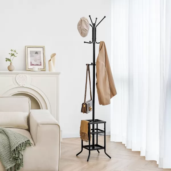 Yoobure Coat Rack Freestanding Coat Tree with Umbrella Holder Metal Coat Rack Stand with 12 Hooks Modern Coat Hanger Stand for Entryway Purse Rack Hat Rack Stand for Living Room Bedroom OfficeBlack