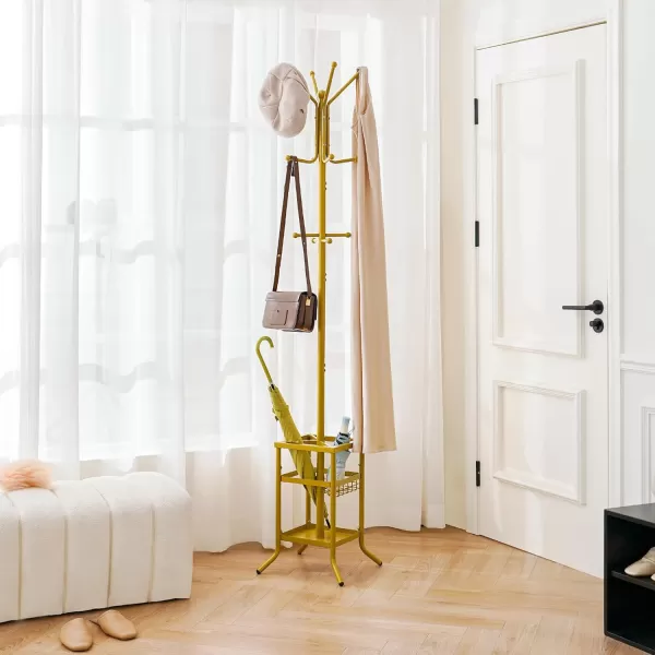 Yoobure Coat Rack Freestanding Coat Tree with Umbrella Holder Metal Coat Rack Stand with 12 Hooks Modern Coat Hanger Stand for Entryway Purse Rack Hat Rack Stand for Living Room Bedroom OfficeGold