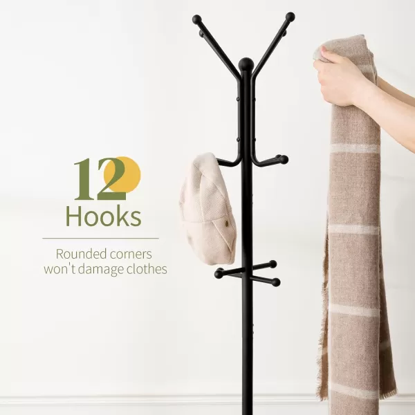 Yoobure Coat Rack Freestanding Coat Tree with Umbrella Holder Metal Coat Rack Stand with 12 Hooks Modern Coat Hanger Stand for Entryway Purse Rack Hat Rack Stand for Living Room Bedroom OfficeBlack