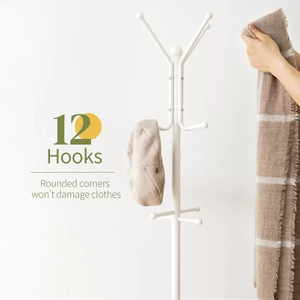 Yoobure Coat Rack Freestanding Coat Tree with Umbrella Holder Metal Coat Rack Stand with 12 Hooks Modern Coat Hanger Stand for Entryway Purse Rack Hat Rack Stand for Living Room Bedroom OfficeWhite