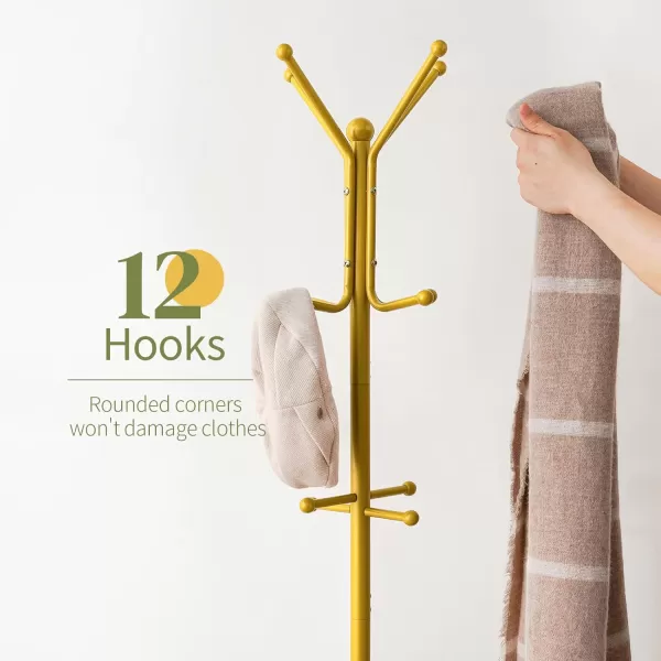 Yoobure Coat Rack Freestanding Coat Tree with Umbrella Holder Metal Coat Rack Stand with 12 Hooks Modern Coat Hanger Stand for Entryway Purse Rack Hat Rack Stand for Living Room Bedroom OfficeGold