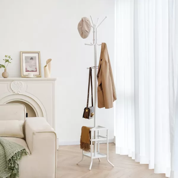 Yoobure Coat Rack Freestanding Coat Tree with Umbrella Holder Metal Coat Rack Stand with 12 Hooks Modern Coat Hanger Stand for Entryway Purse Rack Hat Rack Stand for Living Room Bedroom OfficeWhite