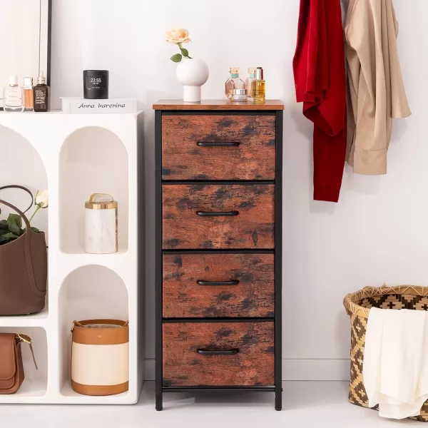Yoobure Dresser with 4 Storage Drawers Tall Fabric Drawer Organizer Unit for Bedroom Small Dressers ampamp Chests of Drawers Vertical Dressers Storage Tower Closet Living Room Hallway EntrywayBerry Brown